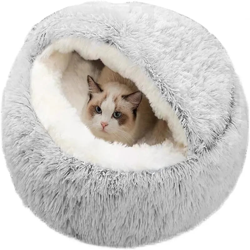 Ronde Pluche Huisdiermand – Fluffy Donut Kattenbed en Warm Slaapzak Kussen