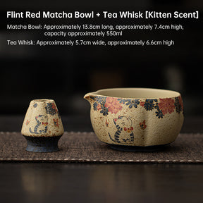 2-8PCS Japanese Flint Red Matcha Set: Bamboo Whisk, Bowl, Box – Exquisite Tea Tools Gift