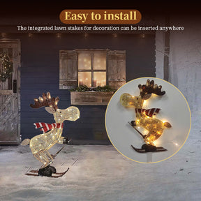 Verlichte skiër rendier ornament met LED voor kerst gazon en boom