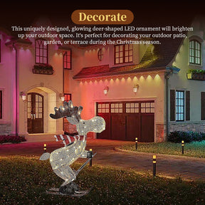 Verlichte skiër rendier ornament met LED voor kerst gazon en boom