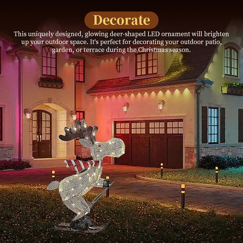 Verlichte skiër rendier ornament met LED voor kerst gazon en boom