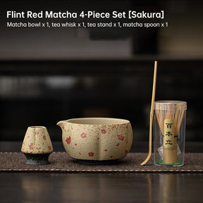 2-8PCS Japanese Flint Red Matcha Set: Bamboo Whisk, Bowl, Box – Exquisite Tea Tools Gift