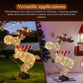 Verlichte skiër rendier ornament met LED voor kerst gazon en boom