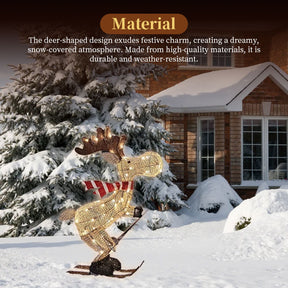 Verlichte skiër rendier ornament met LED voor kerst gazon en boom