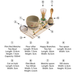 2-8PCS Japanese Flint Red Matcha Set: Bamboo Whisk, Bowl, Box – Exquisite Tea Tools Gift