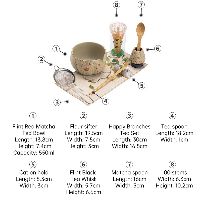 2-8PCS Japanese Flint Red Matcha Set: Bamboo Whisk, Bowl, Box – Exquisite Tea Tools Gift