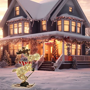 Verlichte skiër rendier ornament met LED voor kerst gazon en boom
